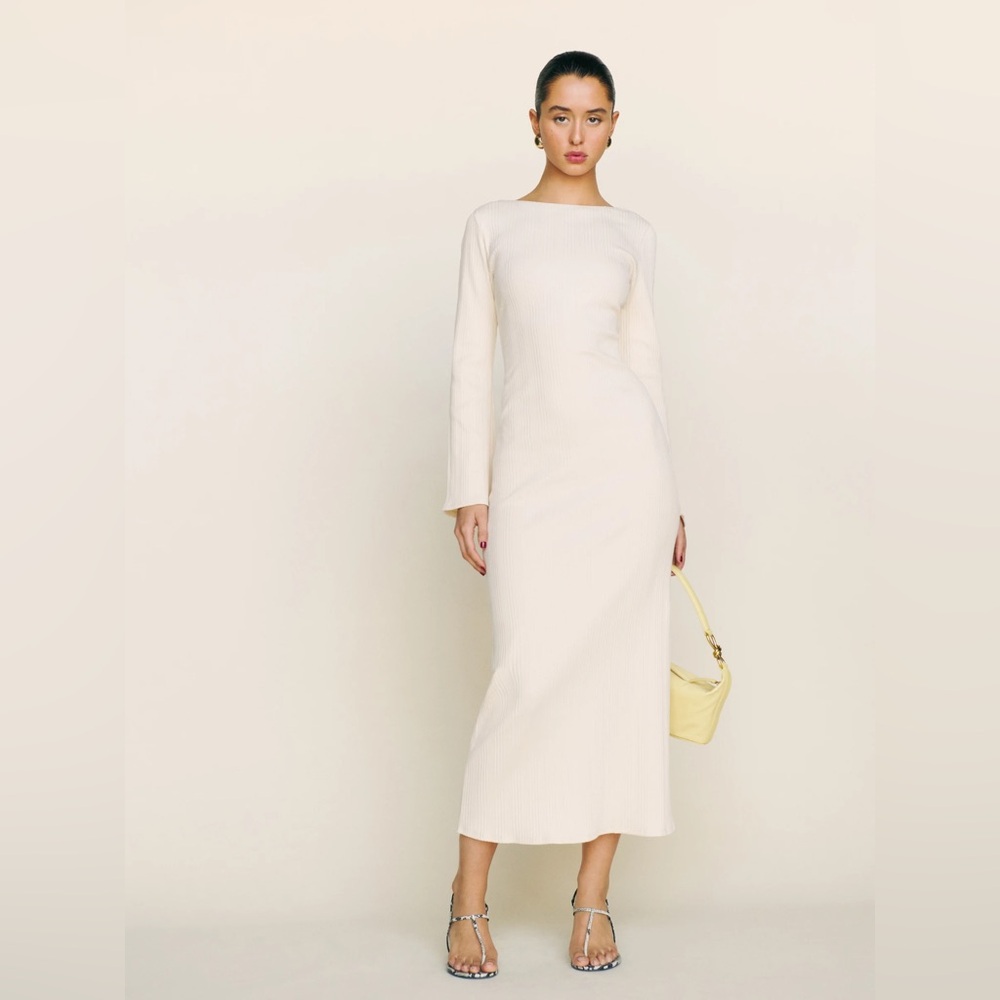 Reformation Delphina Cream Knit Midi Dress Size XS